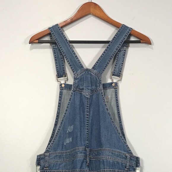 Forever 21 Overalls Womens 28 Blue Denim Jeans Distressed Straight Button Pocket - Picture 4 of 16